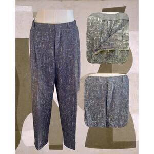 Vintage 80s Tailored Pleated Cuffed Gray Crisscross Pattern Trousers 40X31